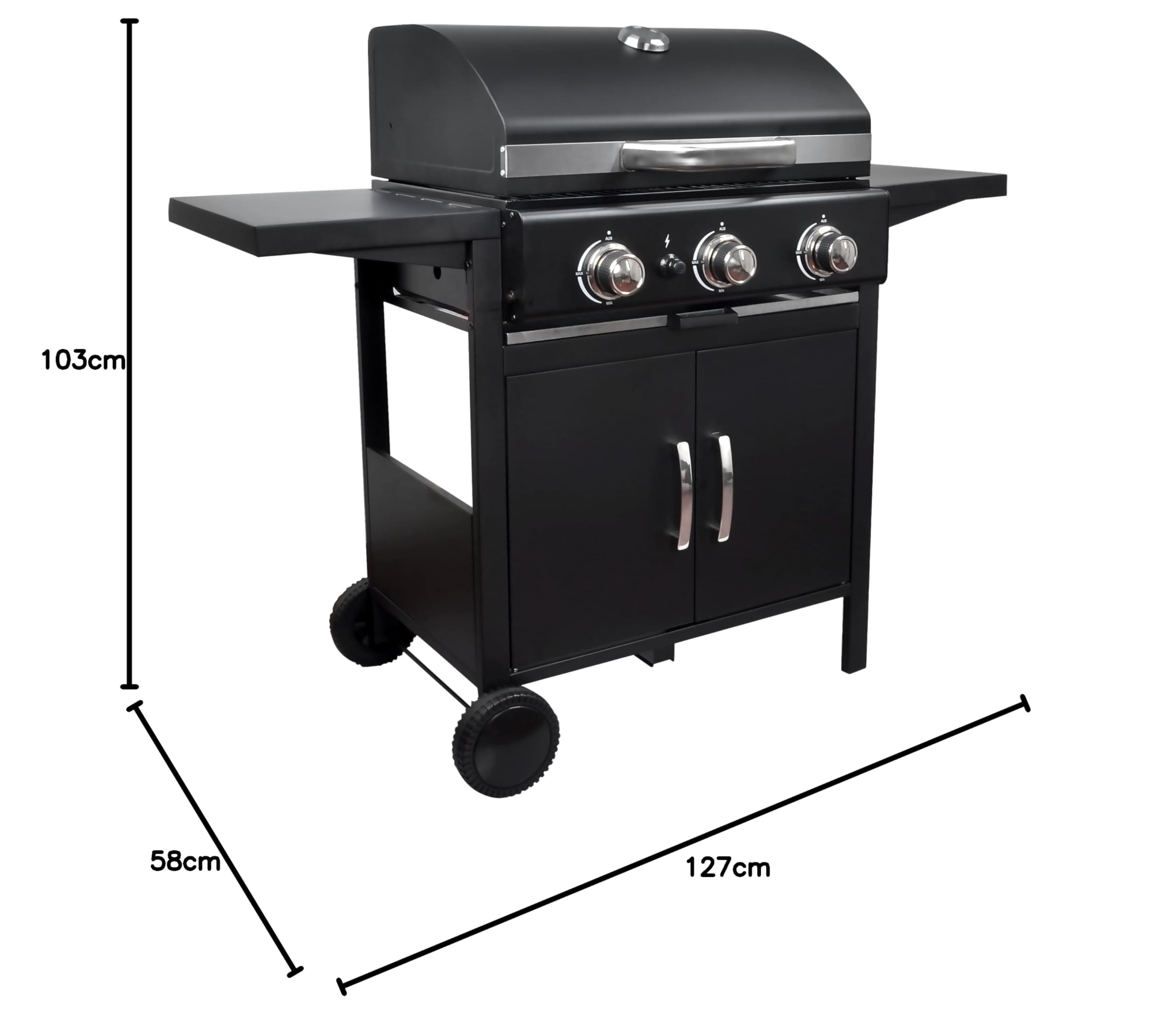Black X3 Barbecue a GAS 3 Fuochi 127x58x103cm
