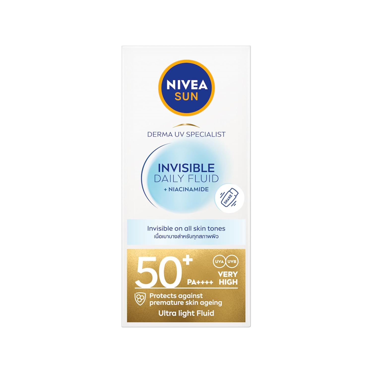 Nivea Premium Ultra‑Light Facial Fluid with Niacinamide Daily Face Care Fluid for All Skin Types, Invisible Finish, Non‑Greasy Texture, Dermatologically Tested, 40 ml/1.35 oz ‑ Skin Comfort Protection