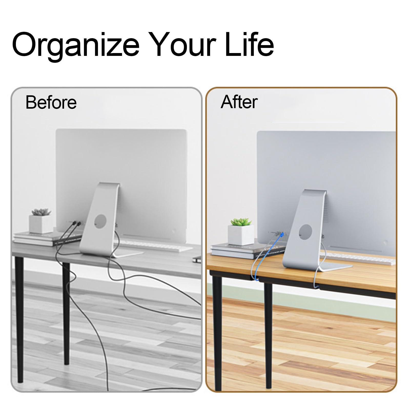 Zestaw 2 Sztuk Organizer do Kabli pod Biurko 40x6cm System Zarządzania Przewodami do Domu i Biura(Brown)