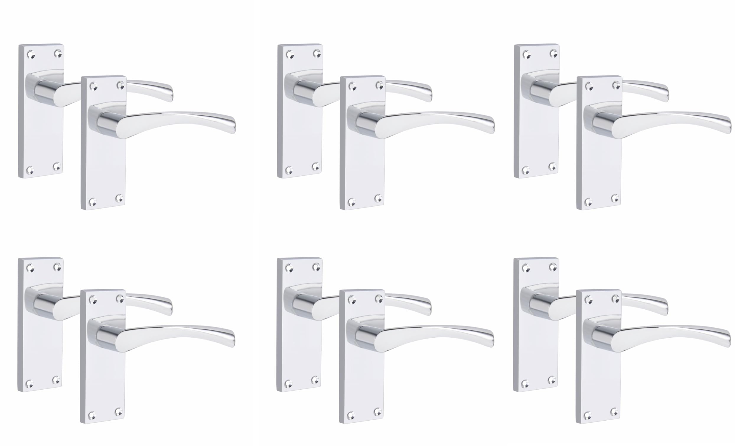 Golden Grace Victorian Scroll Astrid Door Handles Latch in Silver Polished Chrome, 6 Pairs - 120mm x 40mm Backplate