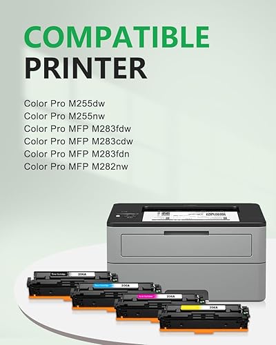 Miniatura 2 de Paquete de 4 cartuchos de tóner de 206 A 206A (con chip) de repuesto para impresora HP 206A para impresora Color MFP M283fdw M283cdw M283 Pro M255dw
