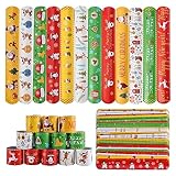 ZENZAL 48PCS Christmas Slap Bracelets bulk ，holiday christmas slap bracelet trinkets for kids school class classroom students ，goody goodies bag stocking stuffers gifts toys xmas Favor gift