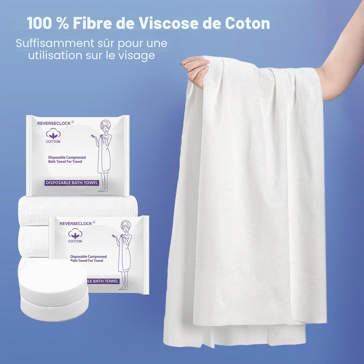 Lot de 10 grandes serviettes de bain compressées portables légères jetables en fibre de coton pour voyage, camping, gym, natation, plage (140 x 71 cm)