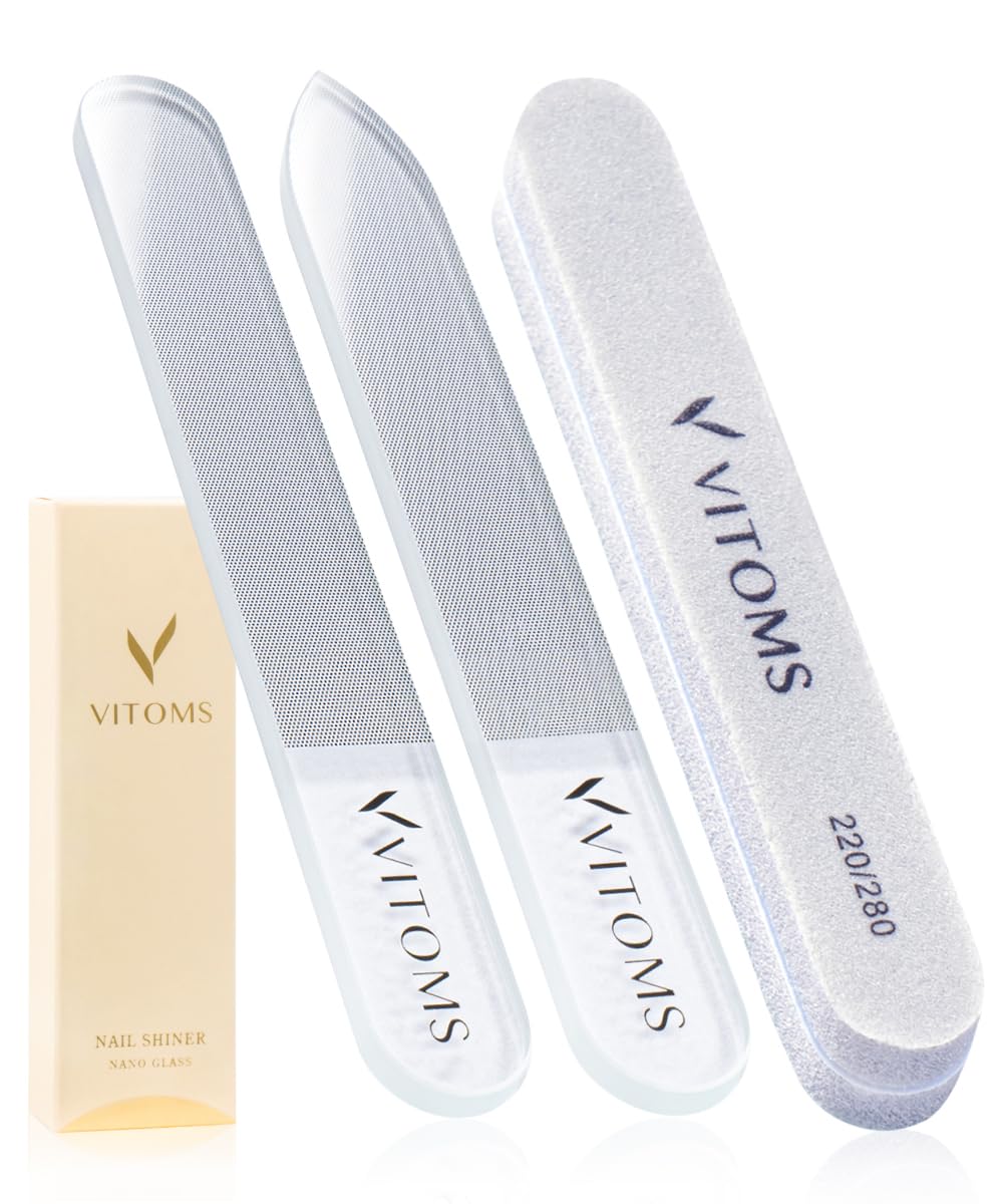 【TVシューイチで紹介】 VITOMS 爪磨き 爪やすり ガラスネイルシャイナー 【仕上がりが変わる下処理スポンジ付】 男女兼用 メンズ レディース 艶出し ネイルケアセット ケース付 (スタンダード/2種セット)