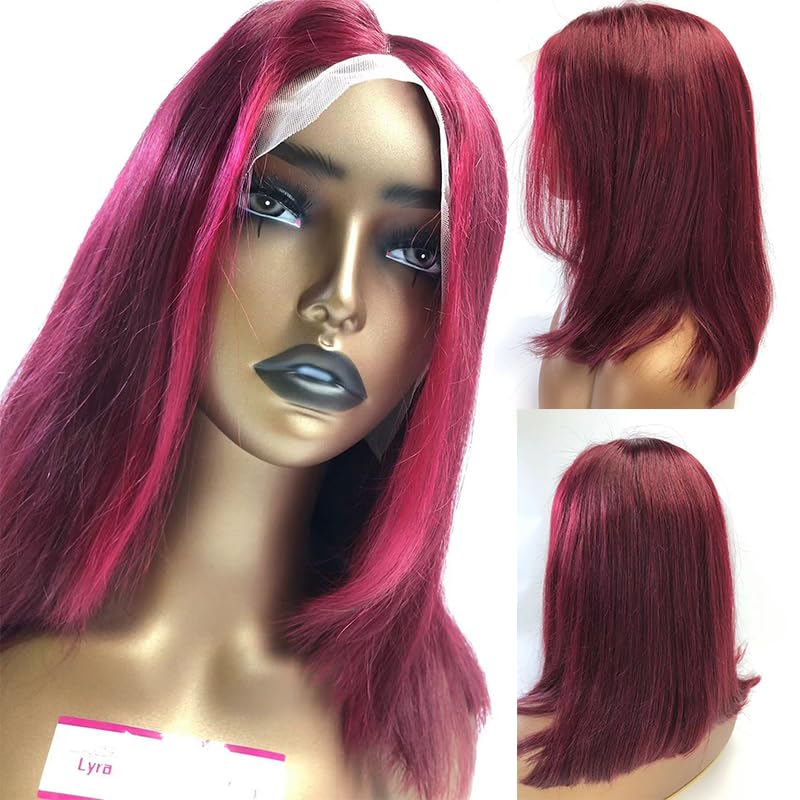99j Burgundy Bob Wig Human HaIr Wigs 4x4 Lace Front Wigs for Black Women Straight Burgundy Human Hair Pre Plucked 180% Density Transpaent Lace Frontal Wig