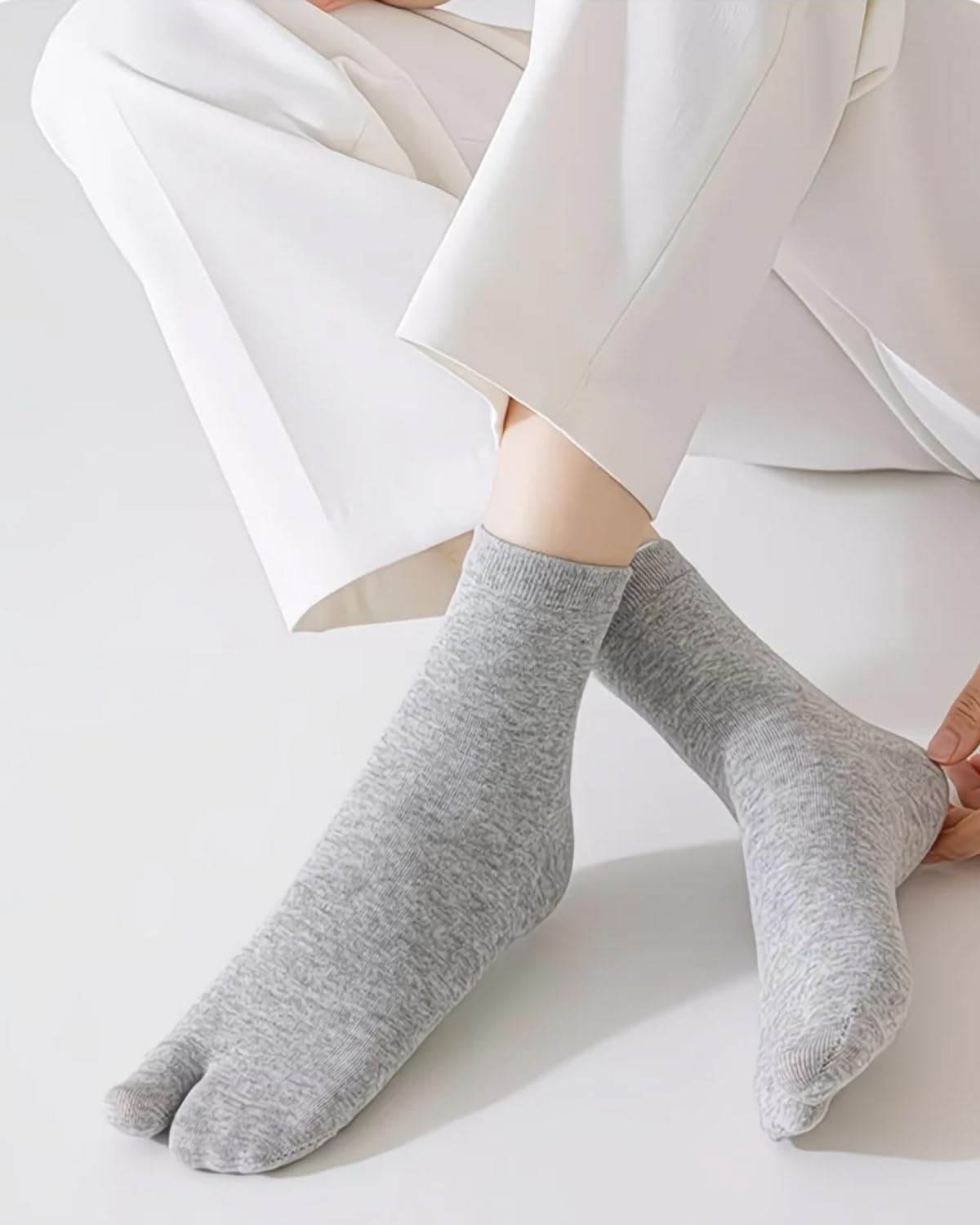 Tabi Socks Athletic Cotton Crew Length Quarter Ankle Two Toe for Women and Men, 6 Pk Black White Gray
