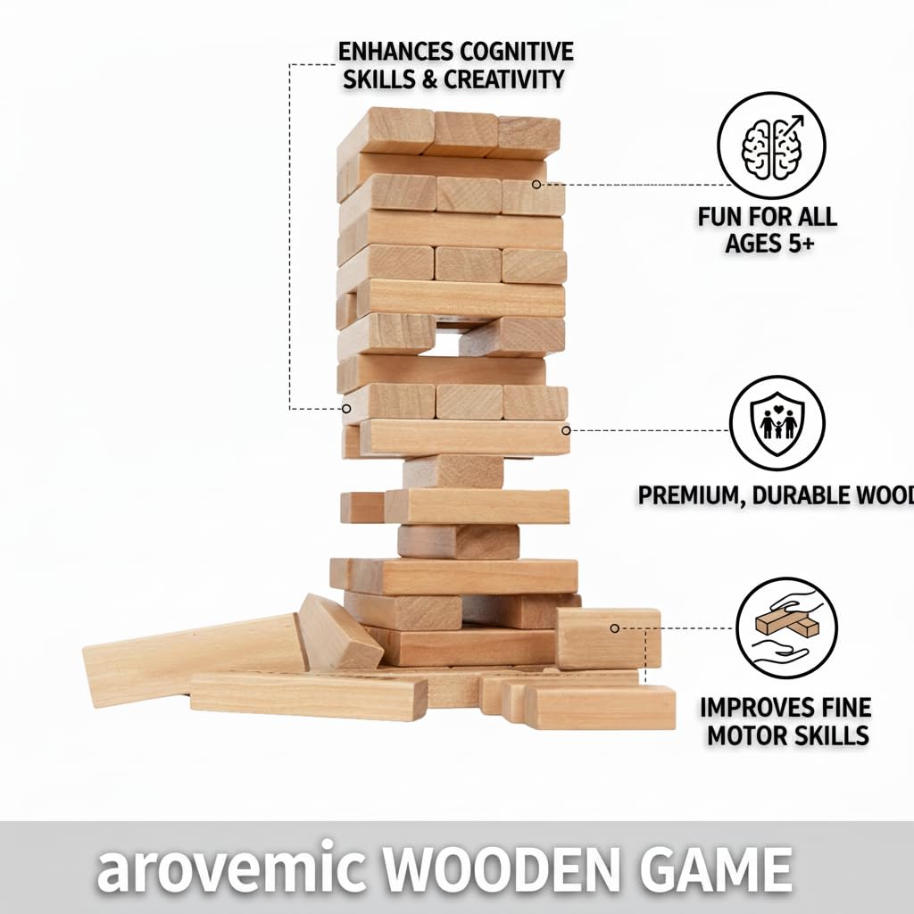 Premium Best Wooden Blocks 39 Pcs - Tumbling Tower Game – Indoor Stacking Puzzle Blocks for Kids, Adults & Families – Fun Balancing Toy for Boys & Girls of All Ages -Educational Wooden Toys 1
