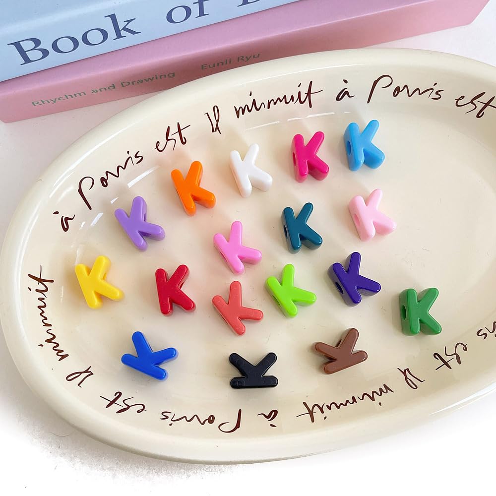 DanLingJewelry Approx 170Pcs Random Opaque Acrylic Letter K Large Hole Beads Mixed Colour Alphabet Letter European Beads for DIY Bracelets Necklace Making — image 1