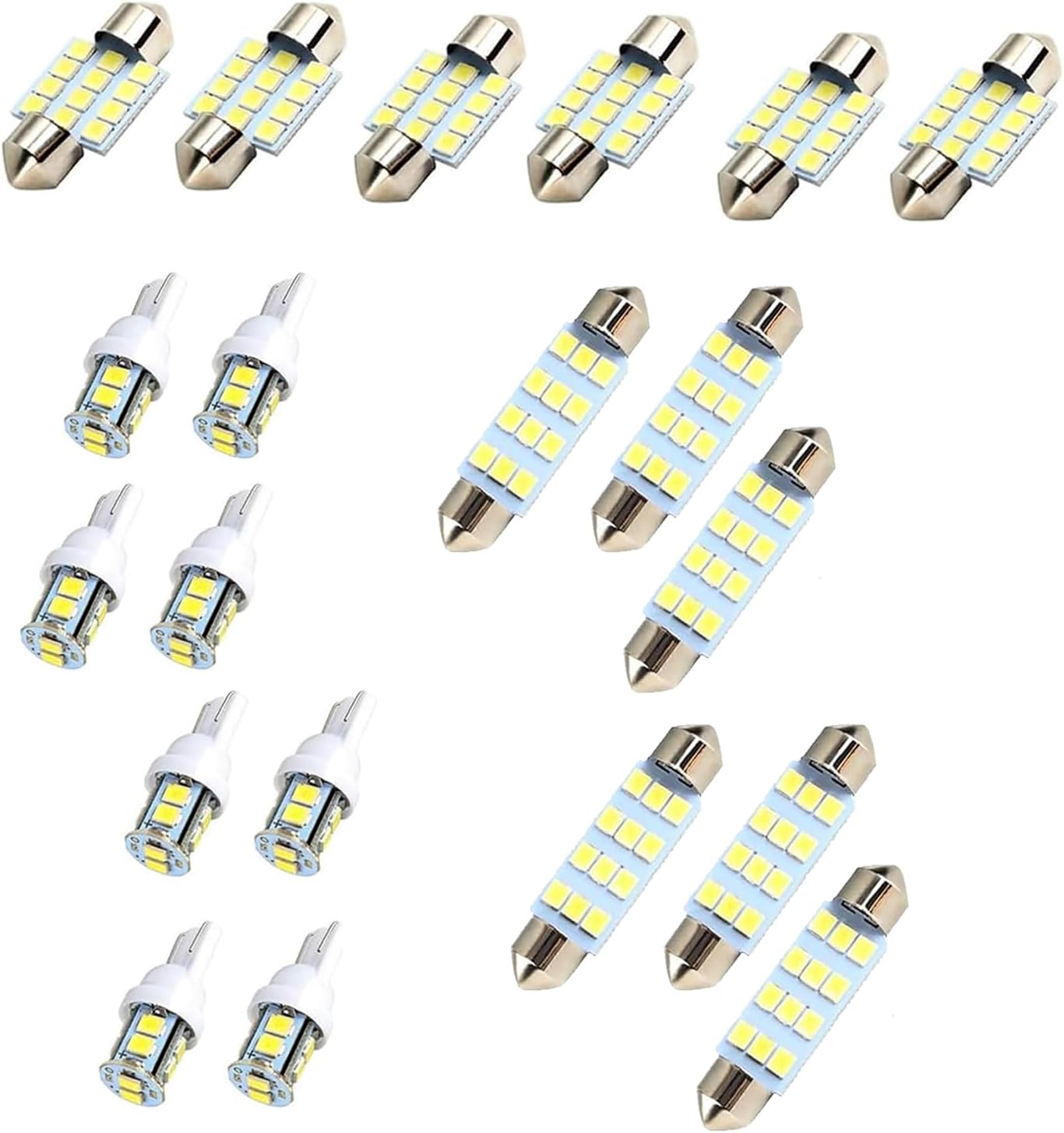 20 PCS LED Car Bulb Kit Set, Super Bright T10 31 mm 42 mm Side Marker Lights, High Performance Car Dome Lights, Universal for Most Vehicles (White)