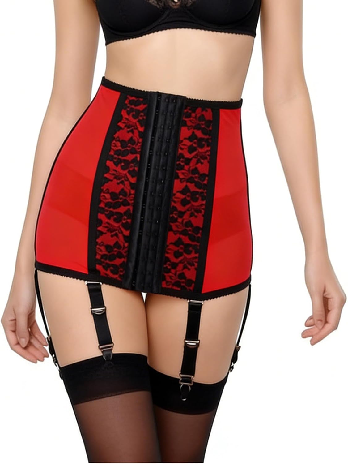Womens High Waist Metal Buckle Detachable Lace Corset Lingerie 6 Straps Garters Belt