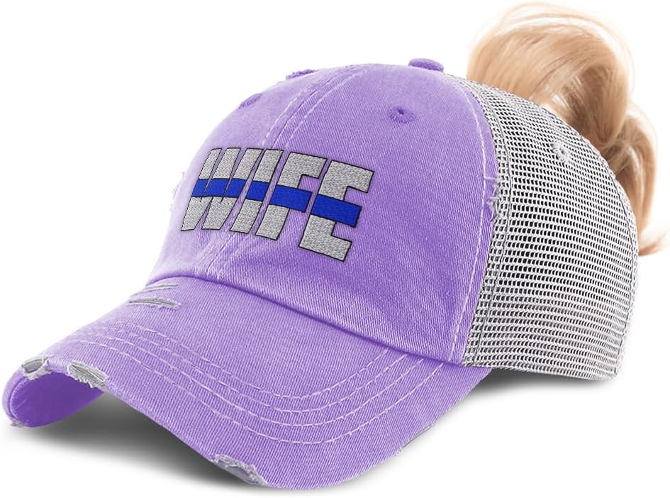 Speedy Pros Ponytail Cap Women's Baseball Cap Embroidered Wife Thin Blue Line Flag Embroidery Cotton