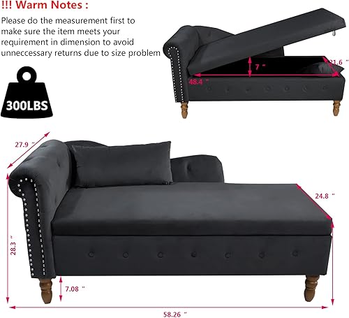 Miniatura 37 de Setawix Tumbona de terciopelo para interiores con almacenamiento para sala de estar, dormitorio, oficina, extremo de brazo enrollado de la cama,