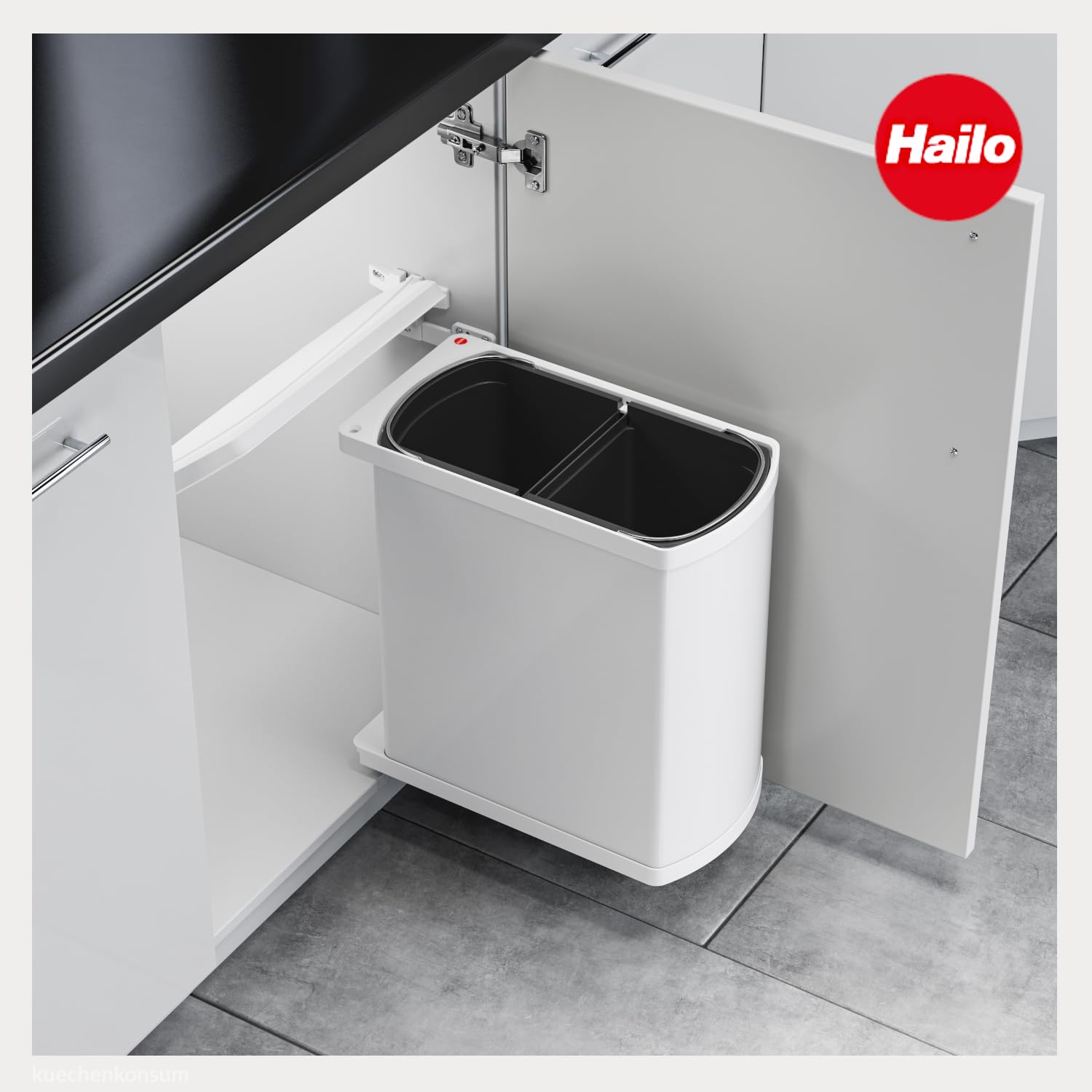 Hailo Abfallsammler 3416001 | Schwenkbarer Einbau Mülleimer Duo 16 L | Für Küchenschränke ab 45 cm Breite mit Drehtür | Robustes Weißes Design | Einfache Montage | Perfekte 2fach Mülltrennung