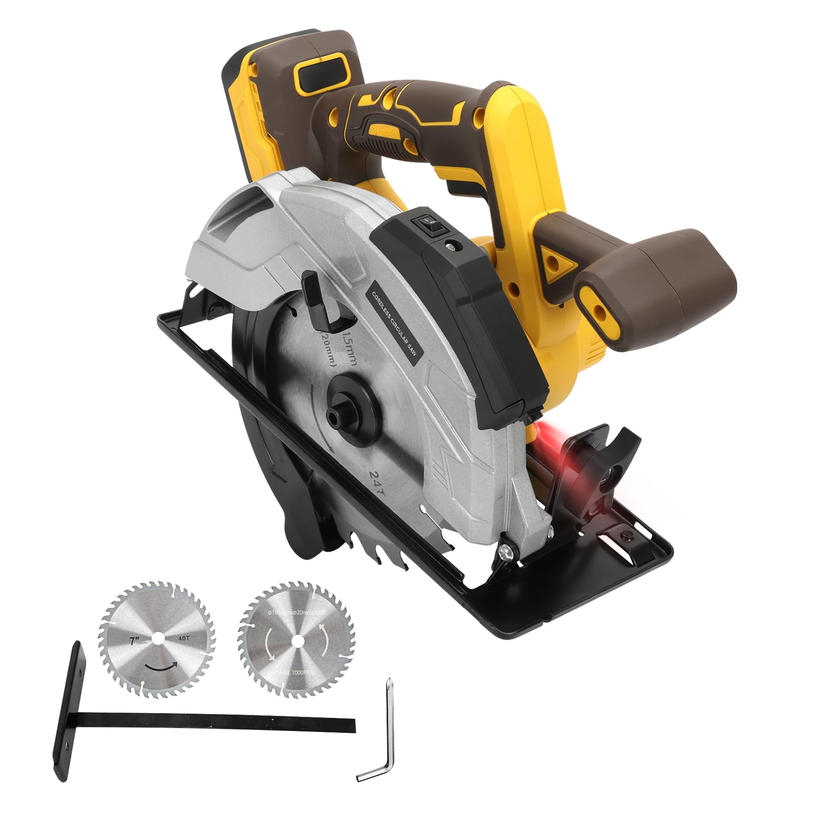 Kabellose Kreissäge kompatibel mit Dewalt 18/20 V Akku, elektrische Kreissäge mit 2 Klingen, 5000 U/min, Fasen 0-45°, zum Schneiden von Holz, Fliesen, Metall, Kunststoff