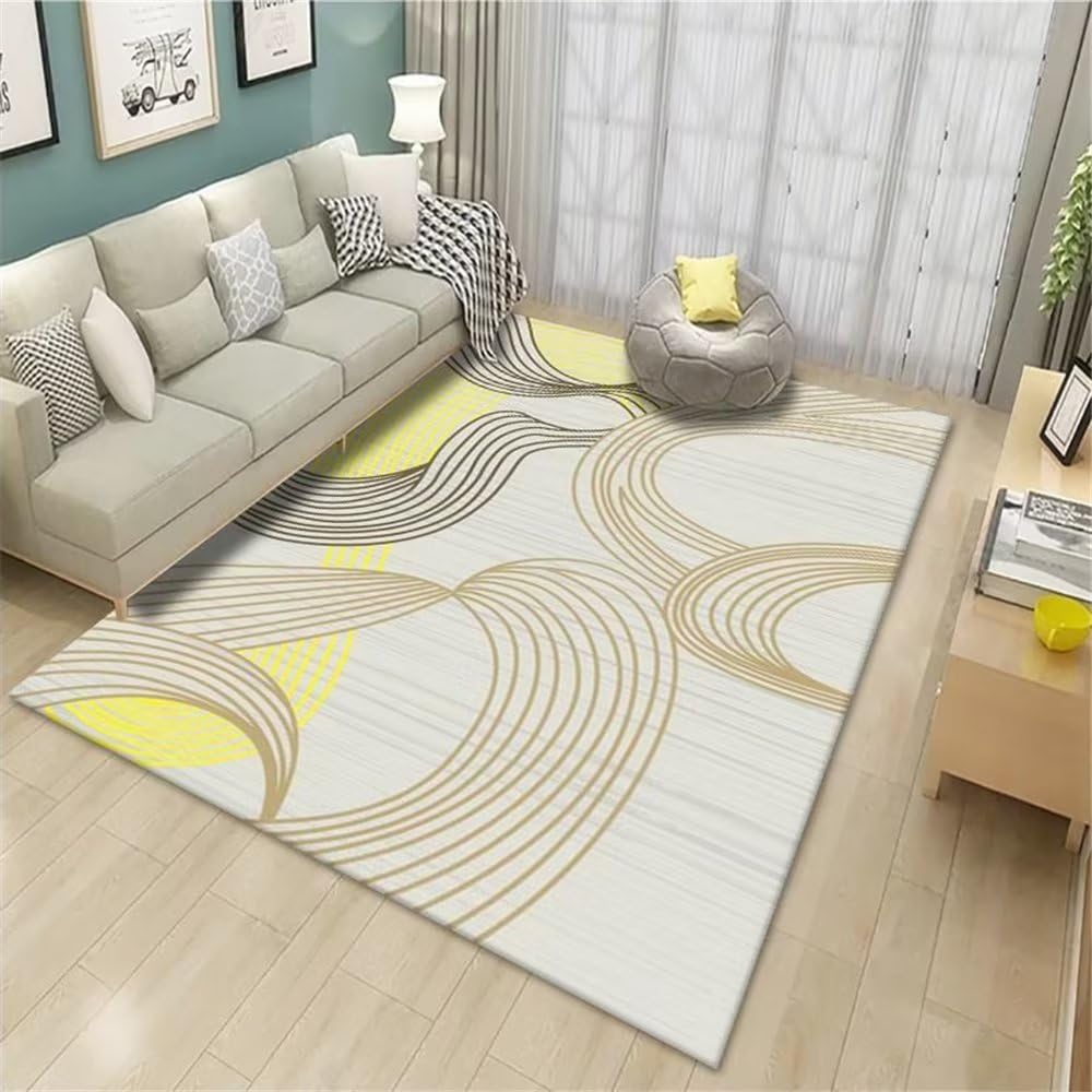 Tapis de salon jaune géométrique 120x180cm pinstripe durable