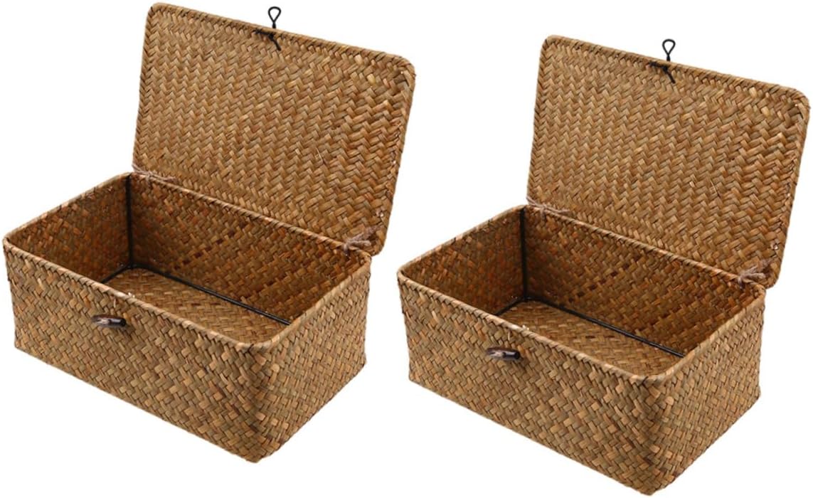 CAXUSD 2 x Storage Box Shelf Baskets Made of Seagrass Wicker Laundry