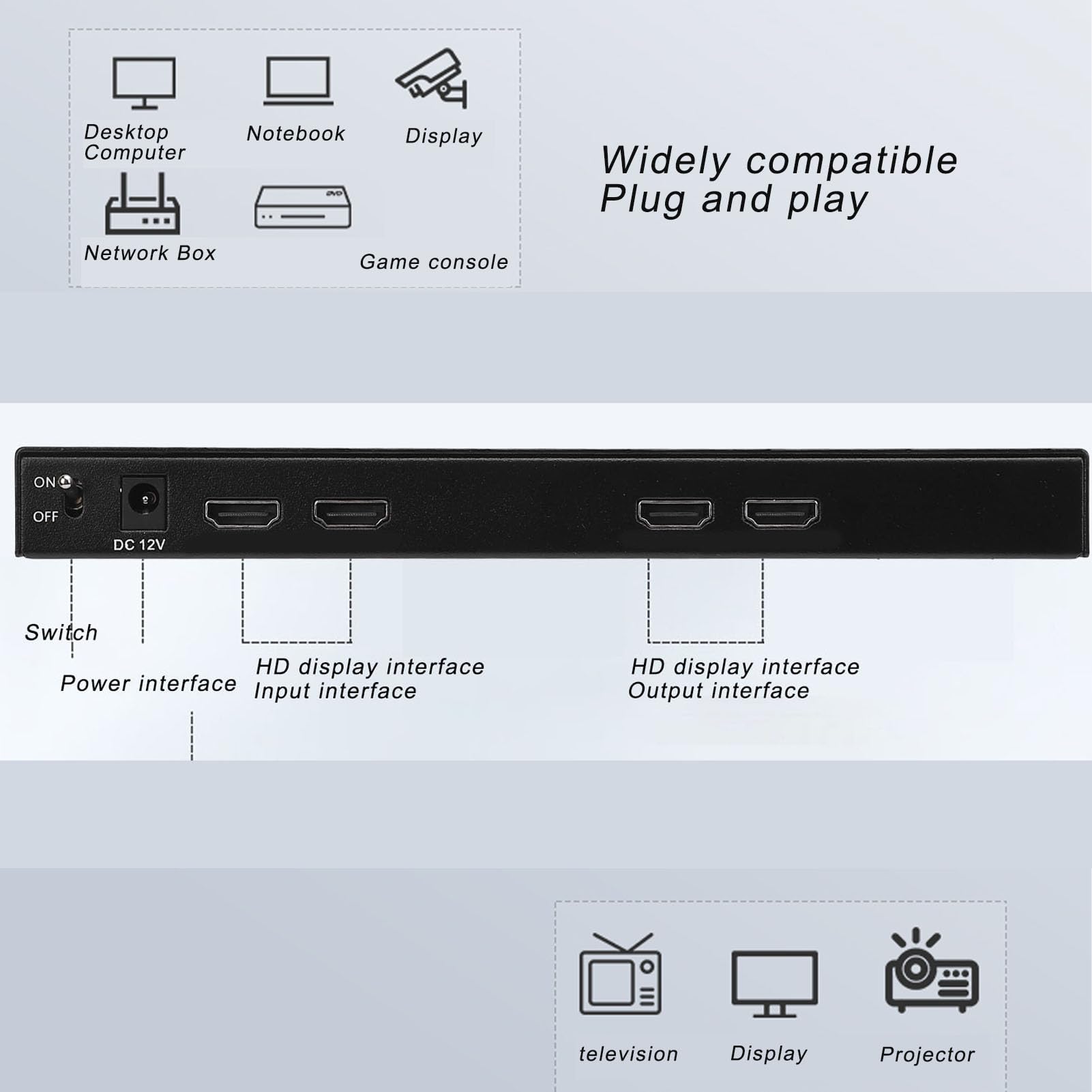 Switch HDMI 2x2 2 in 2 Out 4K 30Hz HDMI Splitter, Switcher HDMI 2x2 con Telecomando, Switcher Interfaccia Multimediale HDMI HD per TV PC (EU)