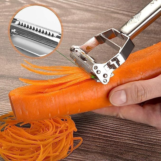 Image of SR 2 in 1 Stainless Steel Julienne Vegetable Peeler Multi-Functional Fruit & Veggie Shredder Slicer and Grater for Potatoes, Carrots, Cucumbers