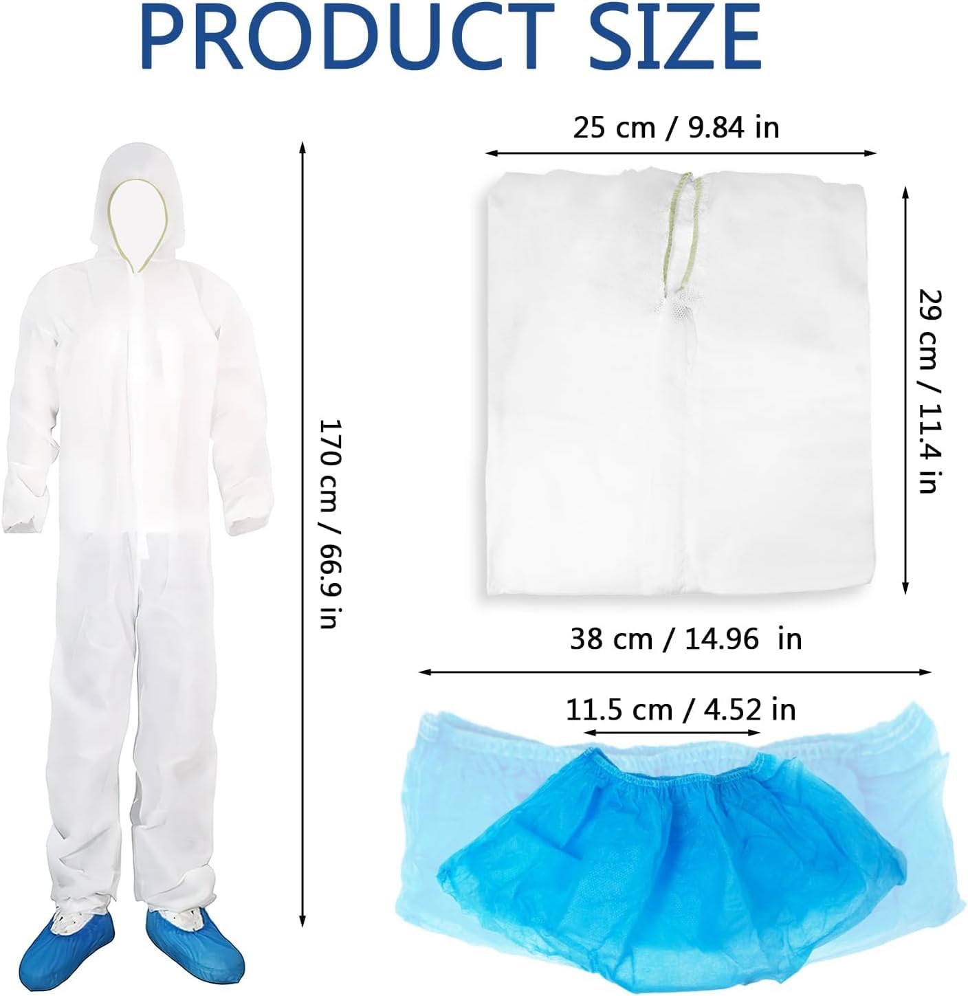 5 Set Hazmat Suits, Disposable Coveralls with Shoe Covers, White | Heavy Duty, 3-Layer SMS Protective for Men,Women,Cleaning Painting Gardening Industrial Mechanical Work