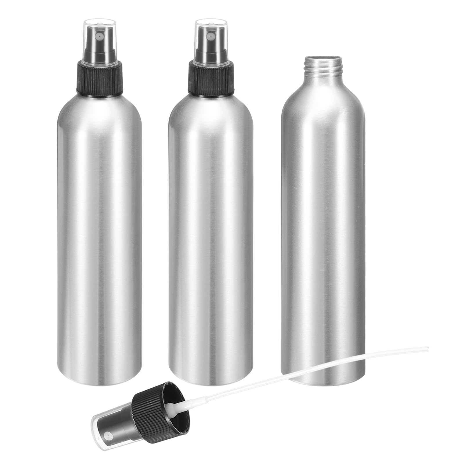 HARFINGTON 3pcs Aluminum Fine Mist Spray Bottles 300ml/10oz Metal Small Liquid Alcohol Refillable Travel Container with Black Plastic Nozzle Cap for