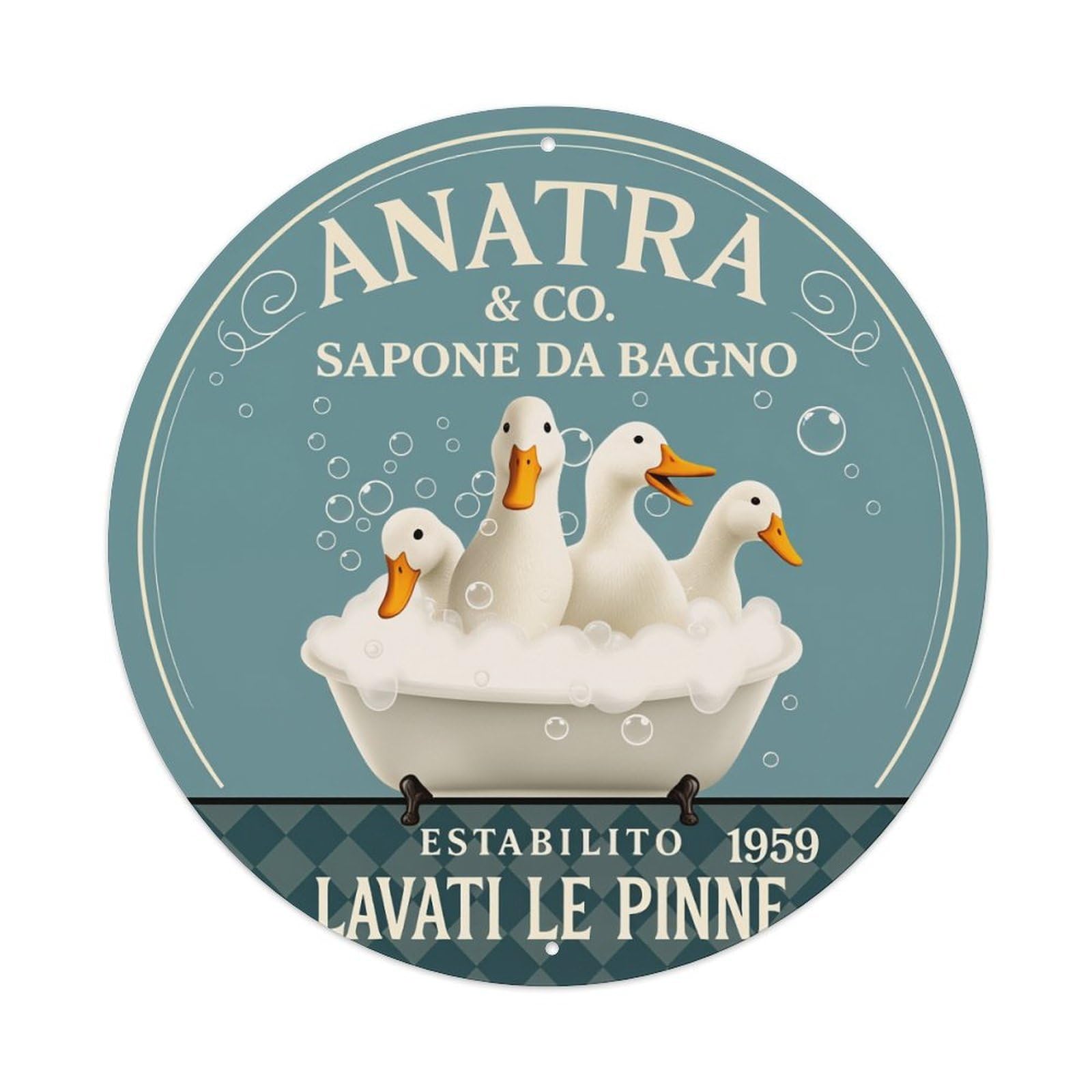 Duck Bath Soap Bubbles Vintage Round Tin Sign Vintage Style Metal Sign Home Bar Garden Wall Plaque Decor Metal Poster 8x8 Inch
