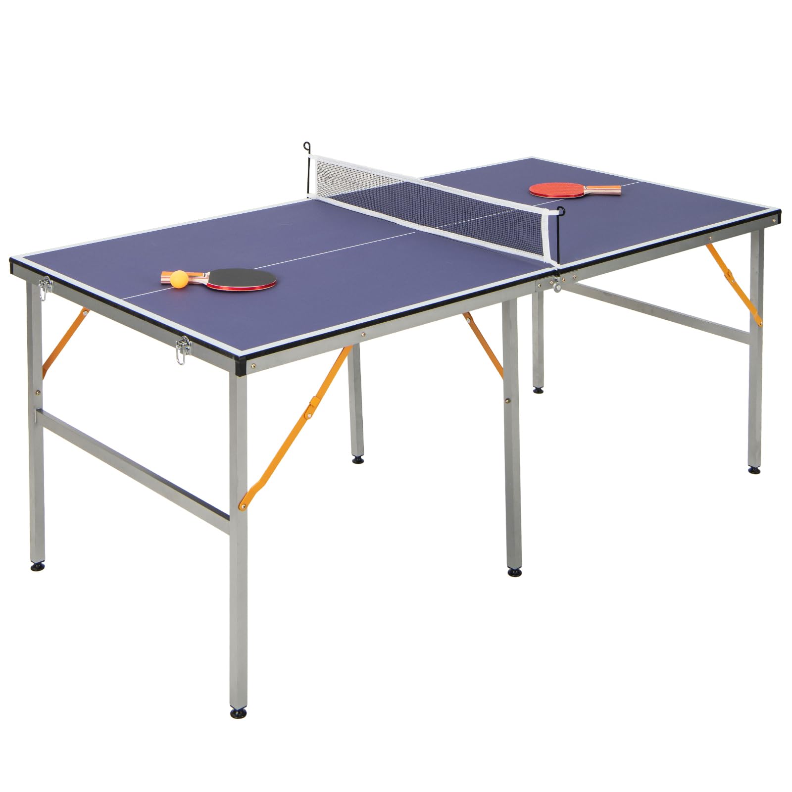 GOPLUS Tavolo da ping-pong pieghevole, tavolo con 1 rete, 2 racchette, 3 palle, manico portatile, tavolo da ping pong per interni ed esterni, 180 x 90 x 76 cm, blu