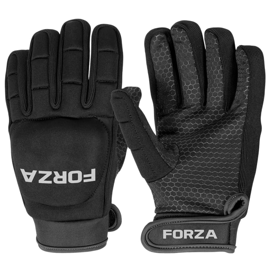 FORZA PU Hockey Gloves | Left Handed Field Hockey Gloves | Multiple Sizes (XS, Full Finger Glove - Grey)