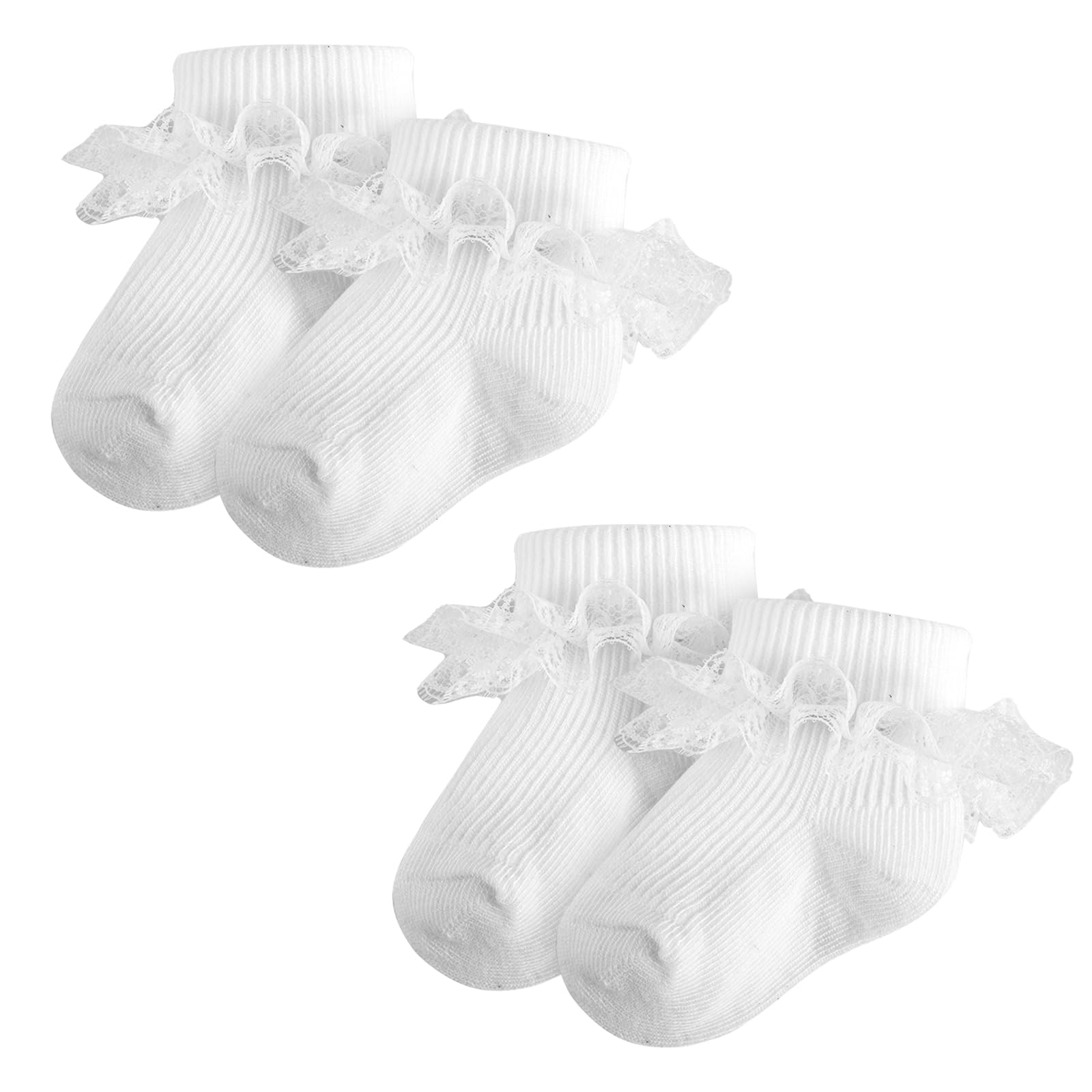 MKYSZLTBaby Girl Ruffle Socks - Eyelet Double Lace Cotton Turn Cuff Frilly for Preemie Newborn Infant Toddler