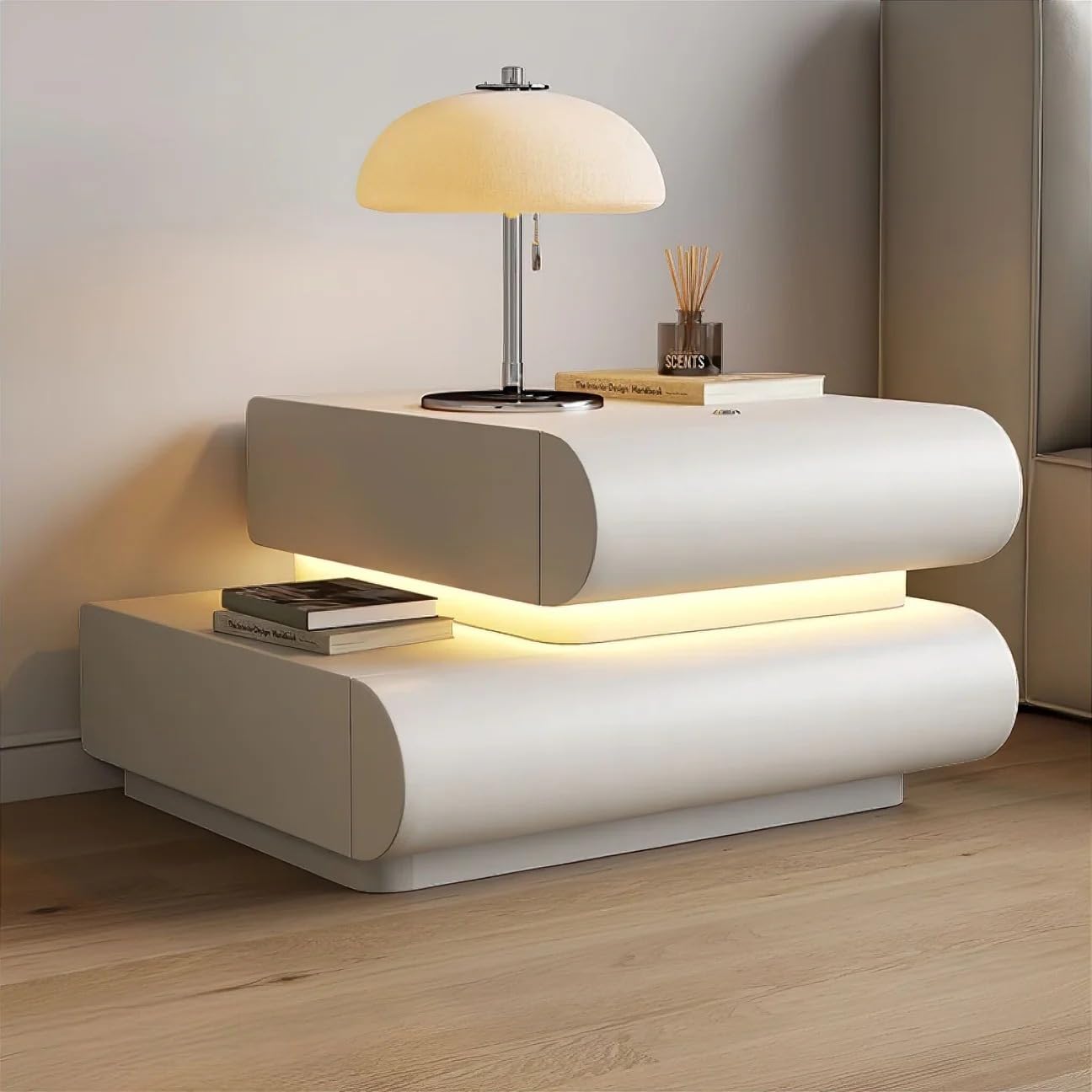 Baptiste LED Bedside Table for Bedroom | Luxury Modern Nightstand with Ambient Lighting | Premium Engineered Wood Side Table | Contemporary End Table for Home, Hotel & Living Room-image-33