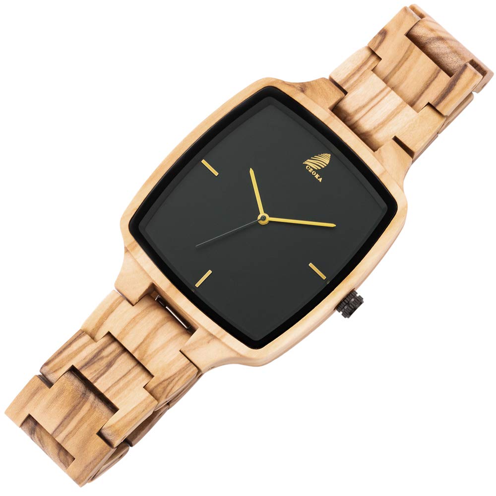 Orologio da Uomo e donne in Legno, Noce nero naturale/oliva, con Movimento al Quarzo Giapponese, con cinturino regolabile, manuale analogico da polso