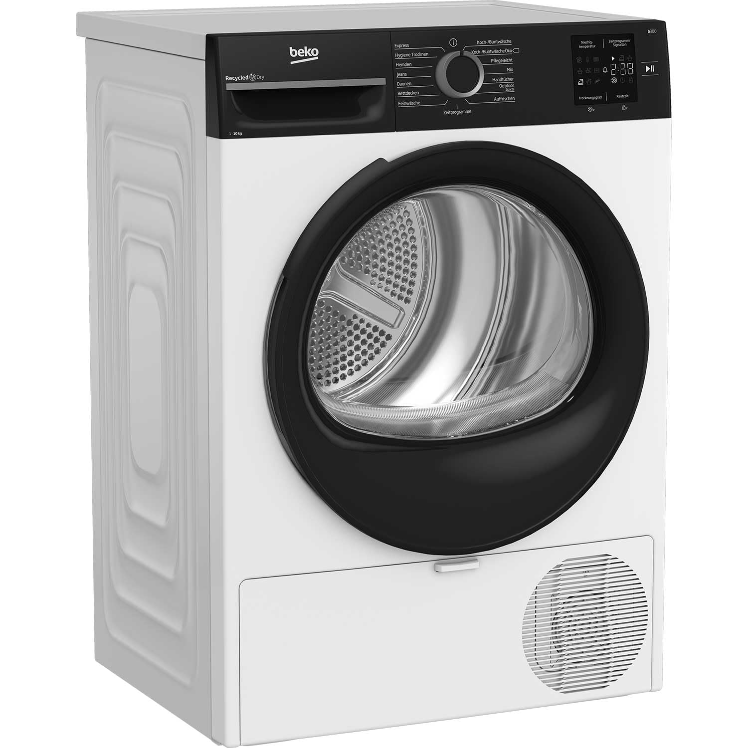 Beko BM3T30230W Wäschetrockner, 10 kg, Frontlader Wärmepumpentrockner, 15 Programme, Sensortrocknung, Säulenfähig, Aquawave Schontrommel, Weiß