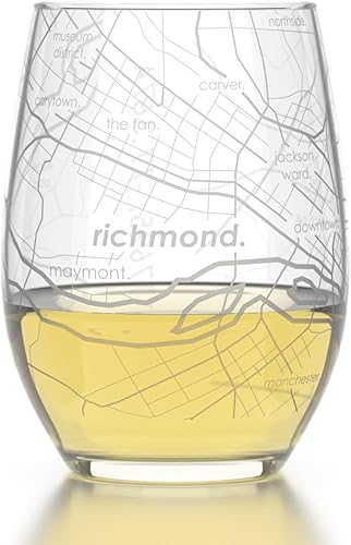 Miniatura 2 de Well Told Copa de Vino de Mapa de Richmond, Virginia, Sin Tallo, Grabada, Vidrio Grabado (15 oz, Transparente) Regalos Personalizados de la Ciudad