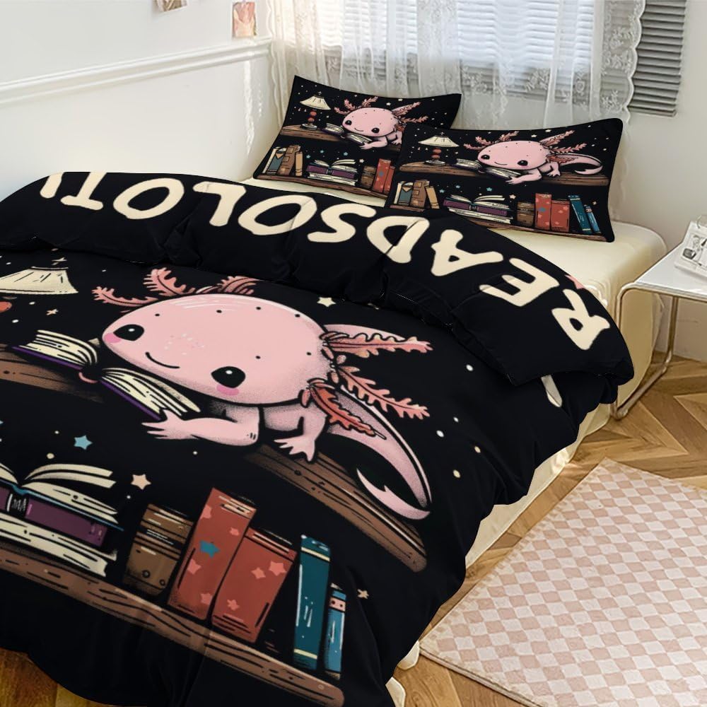Axolotl Bedding Set 3 Pieces Full Twin King Queen Size Axolotl Duvet Cover Set Comforter Cover Sets with 2 Pillowcases for Boys Girls Teens Men Women Full