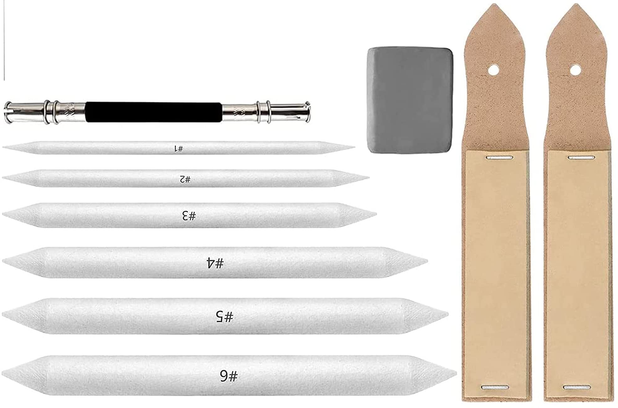 ikis Blending Stumps Paper Stumps with 2 pcs Sandpaper, Pencil Extender, Kneadable Eraser,