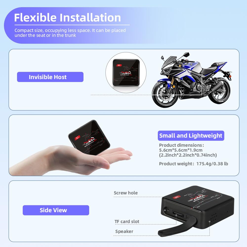 VSYSTO Moto Dash cam, 5G WiFi téléchargement vidéo haute vitesse, contrôleur de câble OLED, étanche starlight nuit vision HD 1080P avant et arrière caméra, affichage de la température