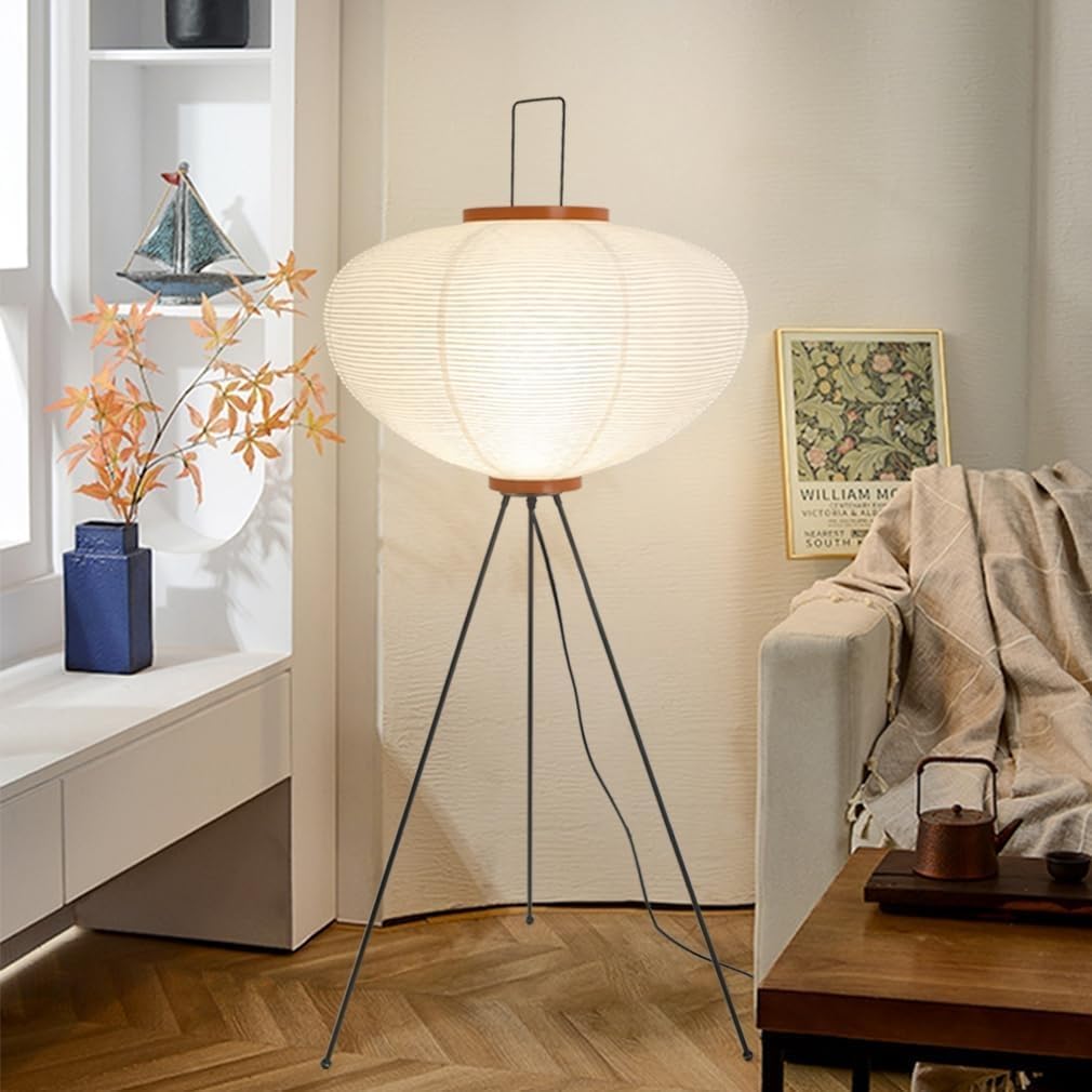 Lampadaire sur Pied Salon en papier,Lampe sur Pied avec abat-jour en papier fait main,E27 LED Lampadaires 120 cm, décoration japonaise pour chambre à coucher avec Interrupteur à Pédale