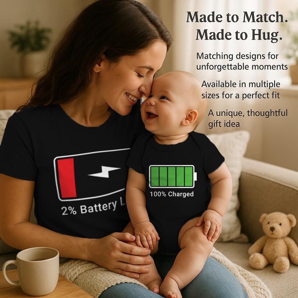 Tstars Funny Gift for Mom and Baby Battery Low and Charged Matching Outfits Mothers Day Mother Daughter Son Set