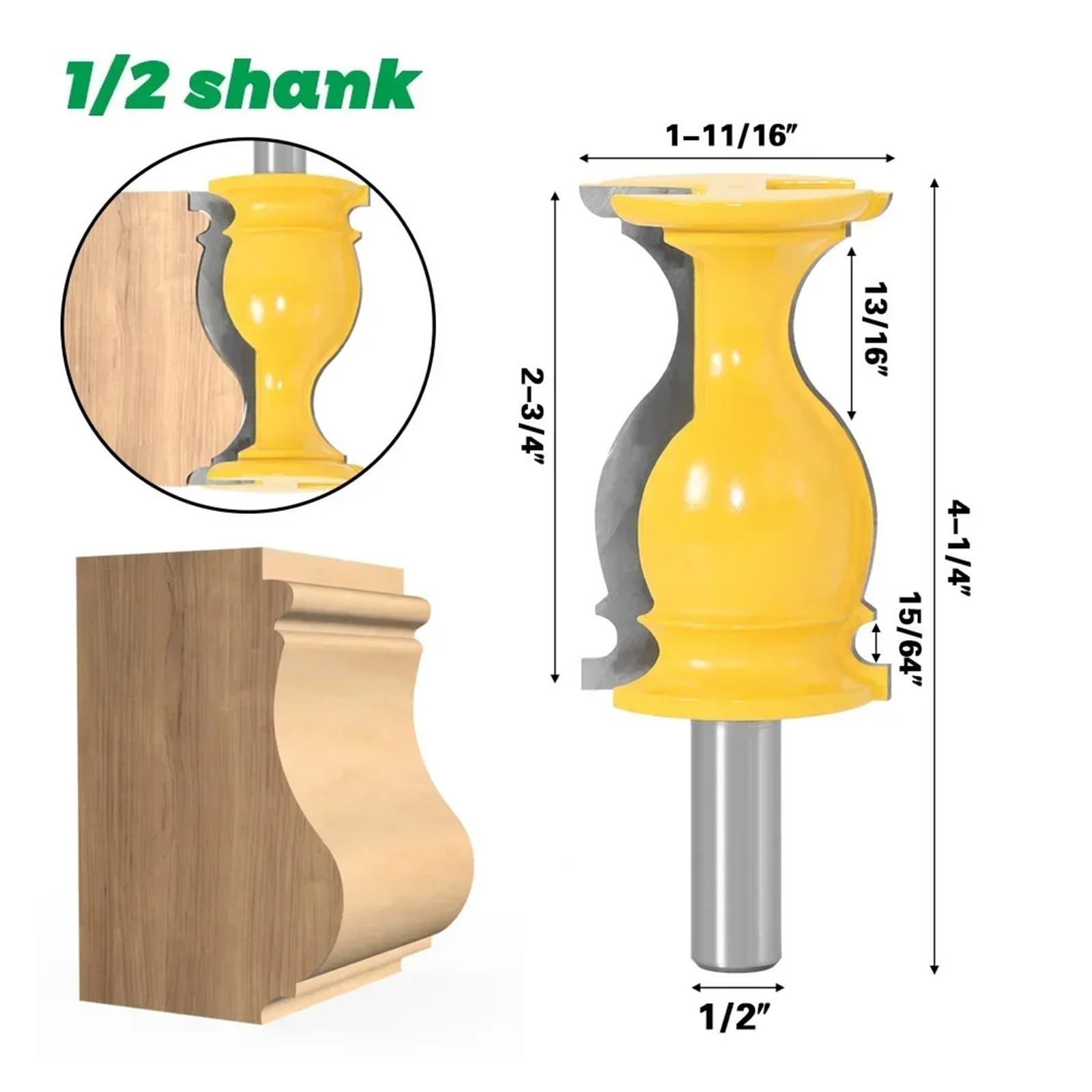 1PC 1/2 "12.7MM 12MM Frez Trzpieniowy Rzeźba W Drewnie Architektoniczne Formowanie Z Węglika Spiekanego Przycinanie(01)