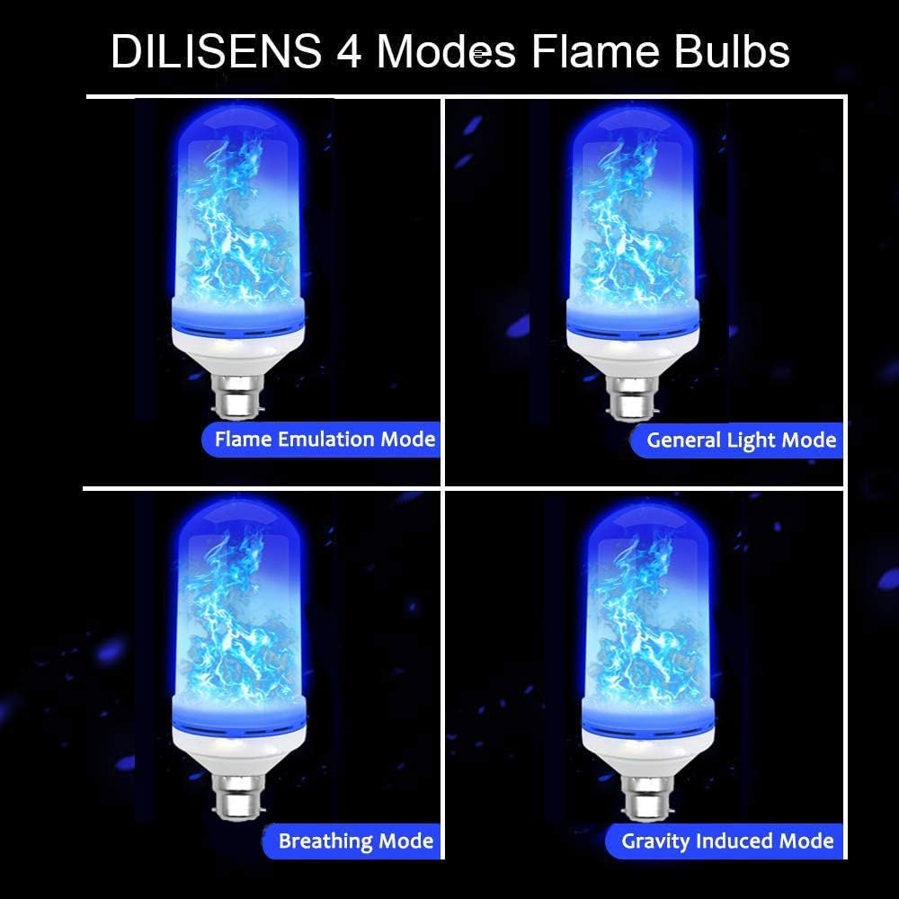 Lampade B22 Fiamma 6W 360°; Angolo del fascio 4 modalità LED effetto fiamma Lampadina emulazione sfarfallio Luce fuoco fiamma blu