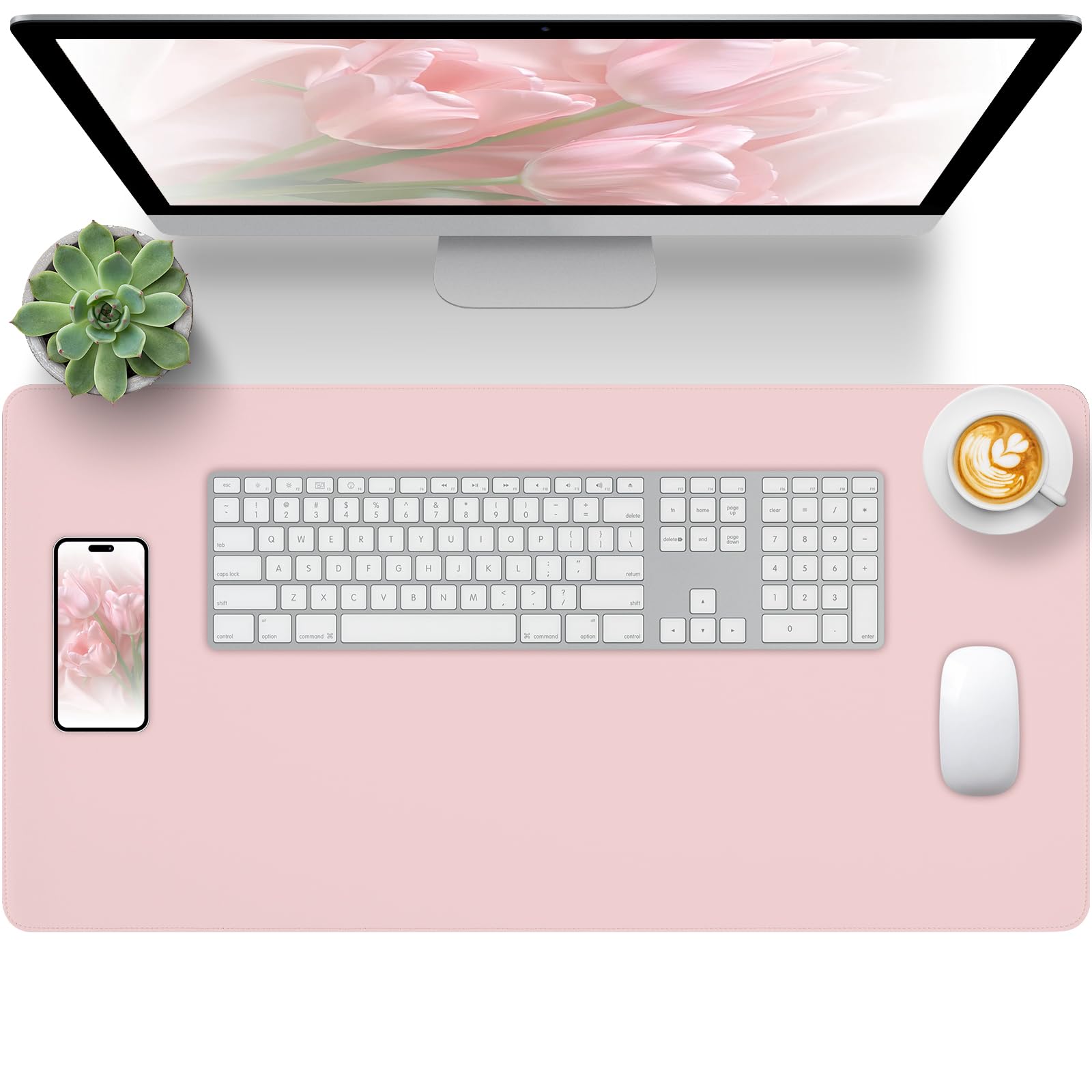 Carethos Pink Leather Desk Mat Large Mouse Pad, Waterproof Desk Pad for Keyboard and Mouse, Non-Slip Computer Desk Protector, Smooth Mouse Movement