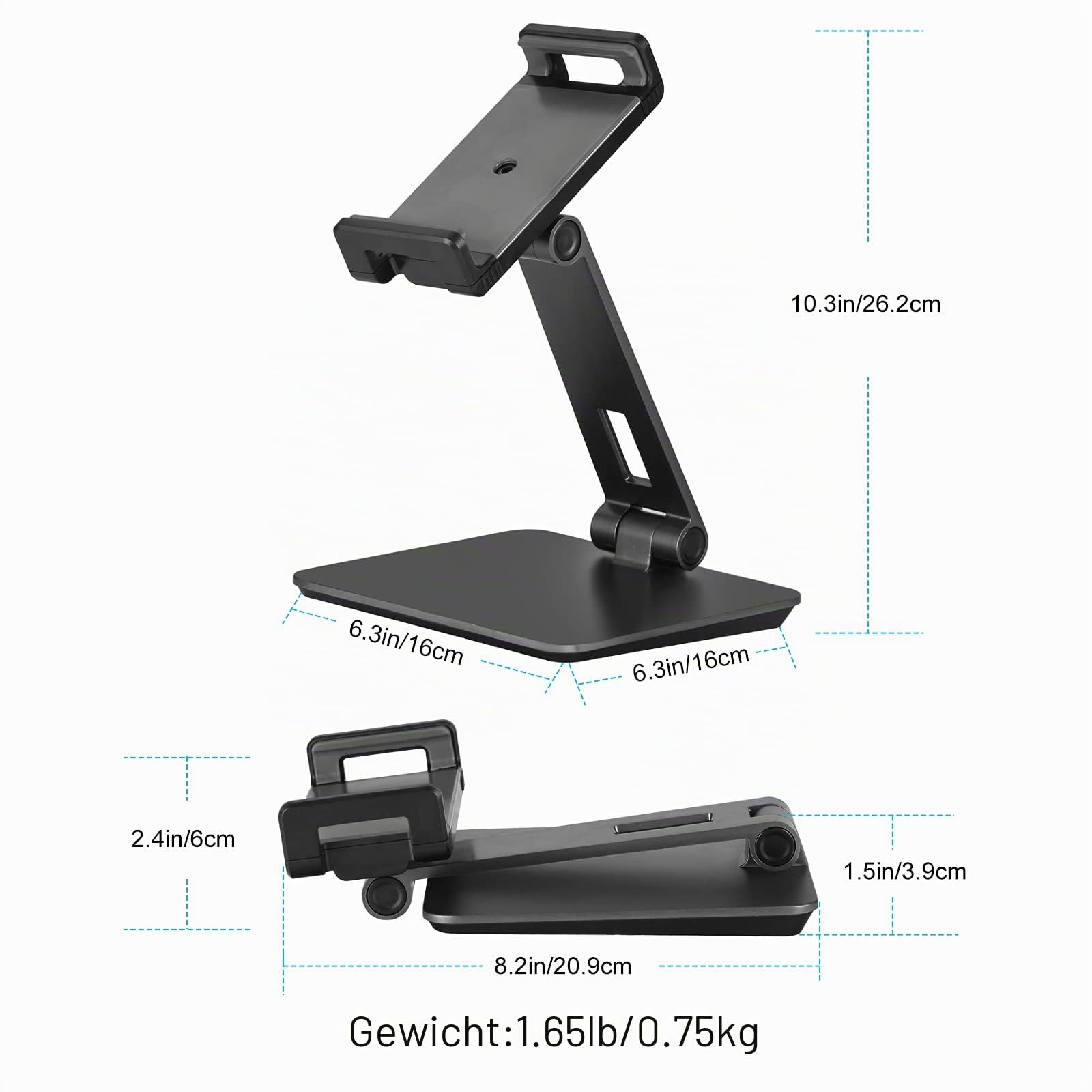 Tablet Ständer Verstellbar & Faltbar, Schwerer Aluminium Tablet Halterung Halter Tisch, kompatibel mit iPad Pro/Air/Mini, Samsung Tab, Surface Pro, Kindle Fire (7-13 Zoll) (Dunkelgrau)