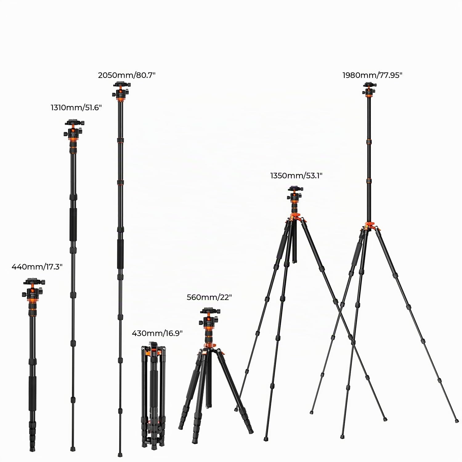 K&F Concept Trípode Cámara 198cm | Aluminio con Monopie, Trípode Fotografía Professional, Rótula de Bola 360°, O255A6+BH-32L