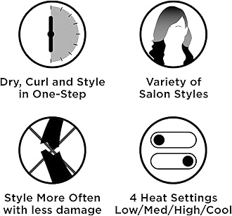 Revlon One Step Blow-Dry Multi Styler - 3 in 1 Dry, Curl and Volumizer with 3 Attachments - Detachable Head, Curler, Dryer, Styler, 4 Settings - 360 Airflow curler - RVDR5333 Black