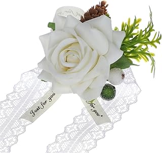 ONDIAN Flor de Muñeca Banquete de Boda Flor de muñeca Flor de Mano Flor de muñeca Pulsera para Mujeres y Niñas (Color : Blanco, Size : 6x11cm)