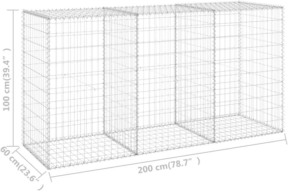 vidaXL Gabion Wall with Covers Gabion Stone Basket Cage Retaining Wall Privacy Protection Garden Patio Backyard Galvanized Steel 78.7"