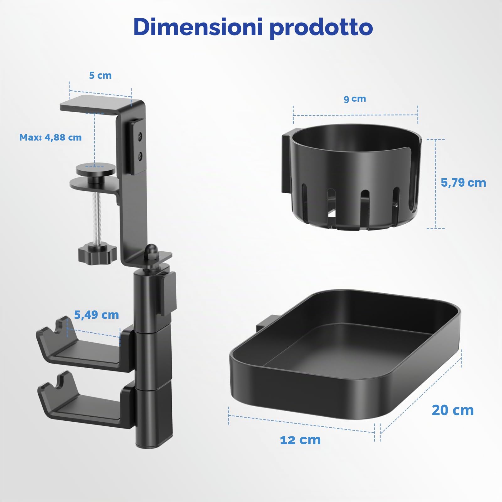 KDD Portabicchieri da Scrivania con 2 Gancio Cuffie e Cassetto sotto Scrivania, Resistente Porta Tazze da Tavolo con Morsetto a C di base di Supporto per Ufficio Scuola sala Giochi Accessori