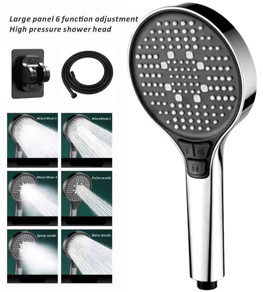 Soffione doccia a 6 modalità, pannello grande da 13 cm, alta pressione, grande portata, rubinetto per doccia a pioggia, ugello per vasca da bagno(Black Shower)