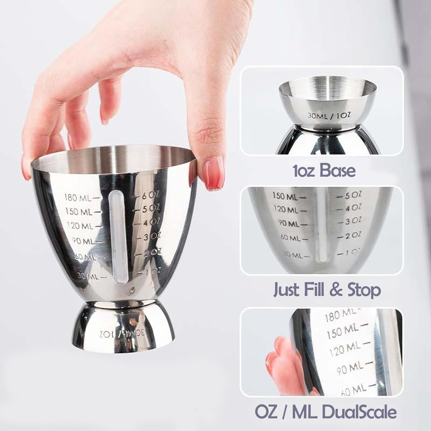 Stainless Steel Cocktail Jigger with OZ&ML Markings, 1–6oz — Amazon image 2
