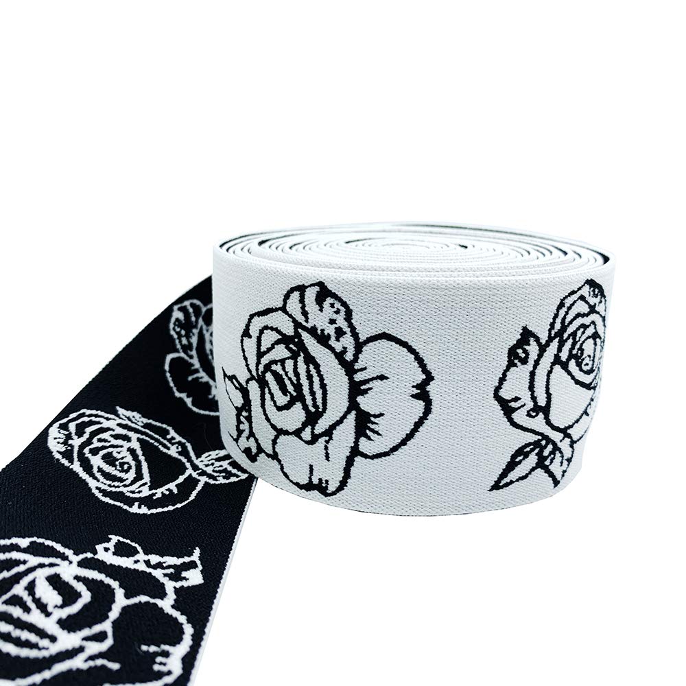 2inch Rose Elastic Stretch Ribbon Trim for Stretch Elastic Band, Headband, Hand Band and Waist Belt 5Yards per roll (White)