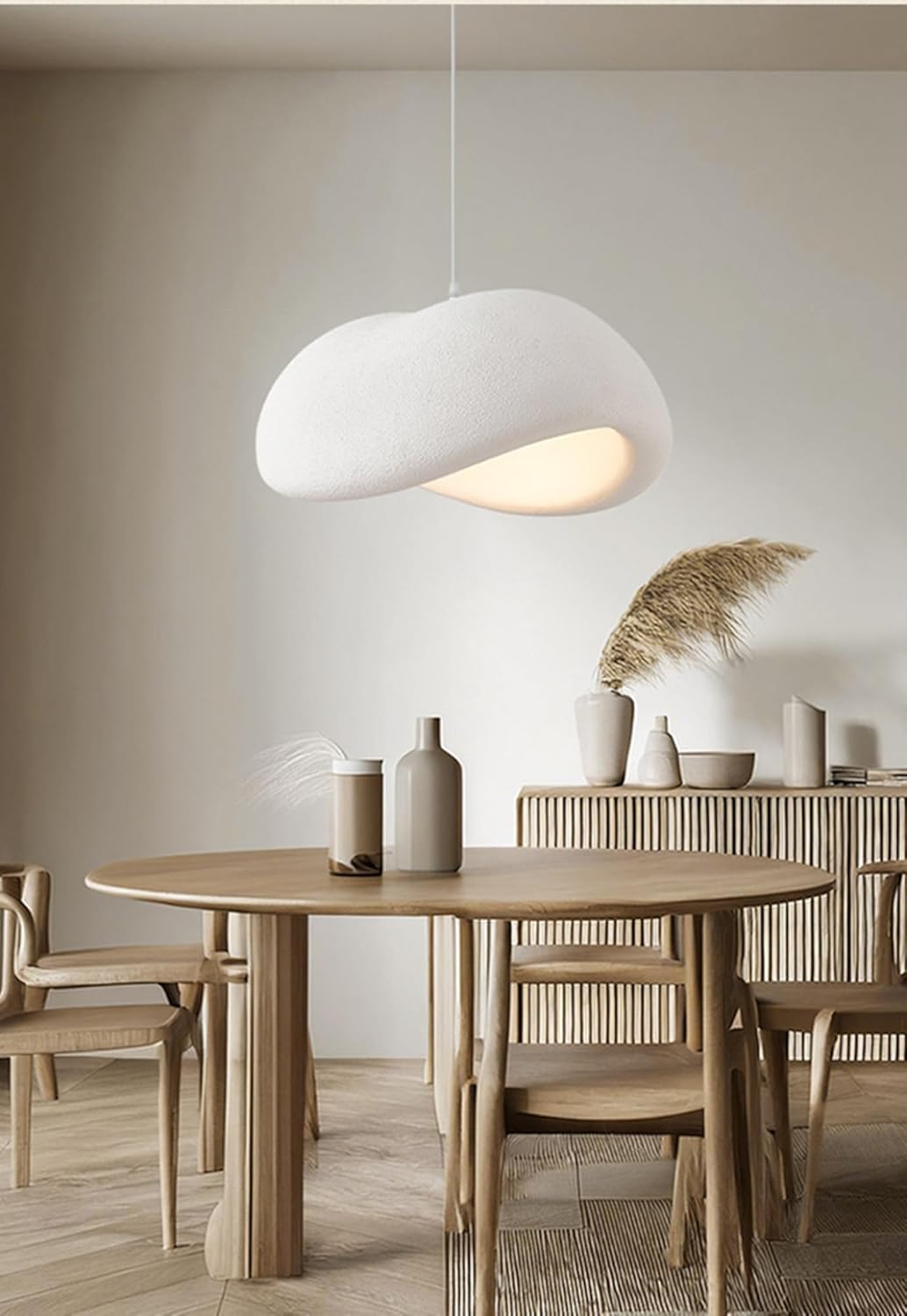 Modern Minimalist Pendant Light,Wabi-sabi Style Dining Room Hanging Lamp Over Table,Beige White Kitchen Island Lighting,Height Adjustable Polystyrene Indoor Pendant Light Fixture